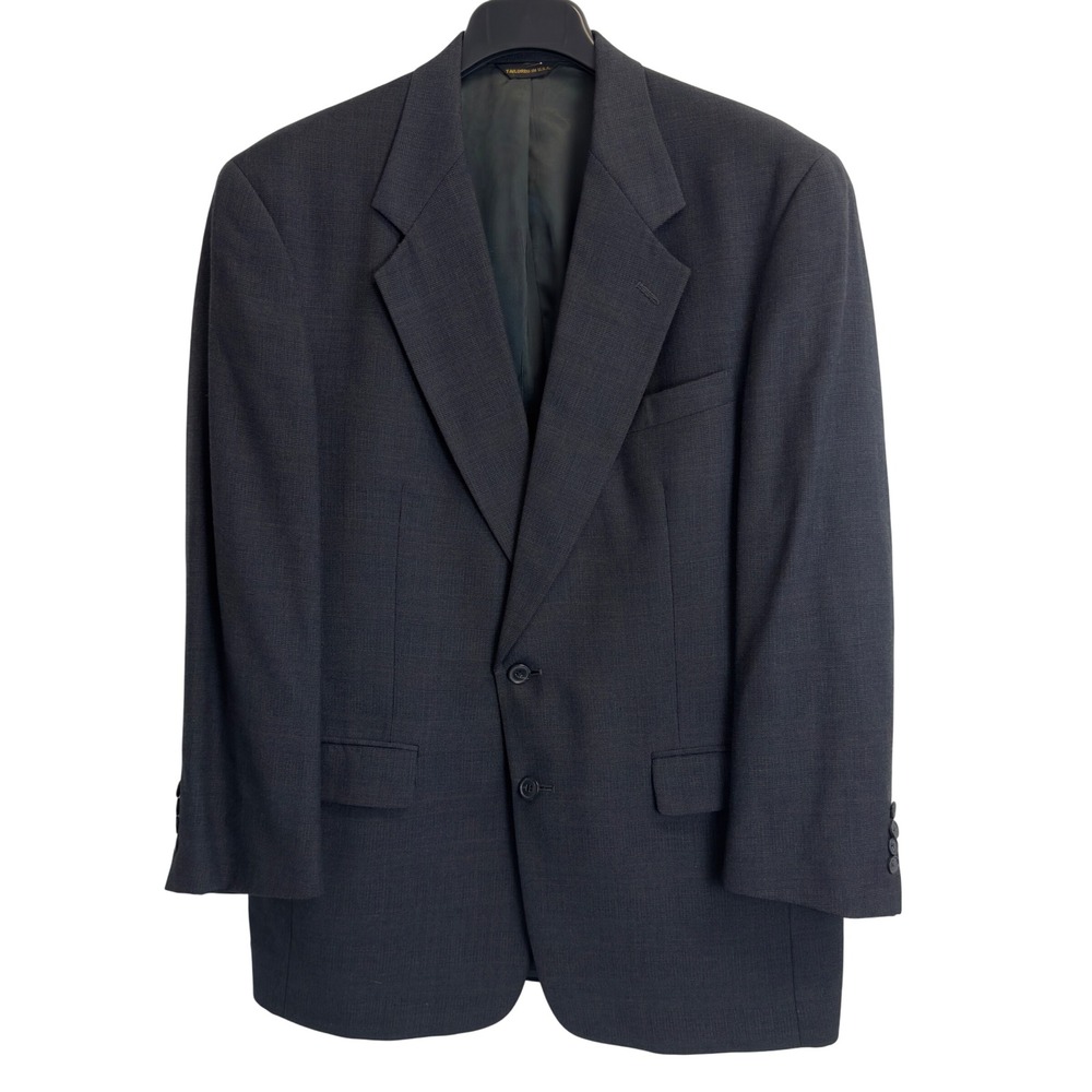 Vintage Austin Reed Mens 41R Navy Blue Glen Plaid Two Button Sport Coat Jacket